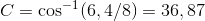 C=\cos^{-1} (6,4/8) =36,87