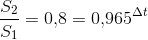 \frac{S_2}{S_1}=0{,}8=0{,}965^{\Delta t}