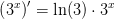 \left ( 3^x \right ){}'=\ln(3)\cdot 3^x