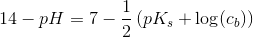 14-pH =7-\frac{1}{2}\left ( pK_s+\log(c_b) \right )
