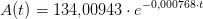 A(t)=134{,}00943\cdot e^{-0{,}000768\cdot t}
