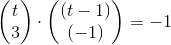 \begin{pmatrix} t\\3 \end{pmatrix}\cdot \begin{pmatrix} (t-1)\\ (-1) \end{pmatrix}=-1