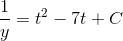 \frac{1}{y}=t^2-7t+C