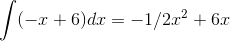 \int (-x+6)dx = -1/2x{}^2 + 6x