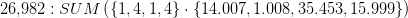 26{,}982:SUM\left ( \{1,4,1,4\}\cdot \{14.007,1.008,35.453,15.999\} \right )
