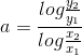 a = \frac{log\frac{y_{2}}{y_{1}}}{log\frac{x_{2}}{x_{1}}}