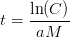 t=\frac{\ln(C)}{aM}