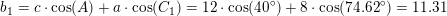 \small b_1=c\cdot \cos(A)+a\cdot \cos(C_1)=12\cdot \cos(40^\circ)+8\cdot \cos(74{.}62^\circ)=11{.}31