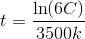t=\frac{\ln(6C)}{3500k}