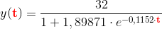 y(\mathbf{\color{Red} t})=\frac{32}{1+1,89871\cdot e^{-0,1152\cdot \mathbf{ \color{Red} t}}}