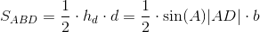 S_{ABD}=\frac{1}{2}\cdot h_d\cdot d = \frac{1}{2}\cdot \sin(A)|AD|\cdot b