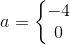 a=\left\{\begin{matrix} -4\\0 \end{matrix}\right.