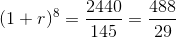 (1+r)^8=\frac{2440}{145}=\frac{488}{29}