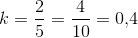 k=\frac{2}{5}=\frac{4}{10}=0{,}4