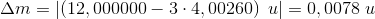 \Delta m=\left | \left (12,000000 -3\cdot 4,00260 \right )\; u \right |=0,0078\; u
