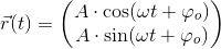 \vec{r}(t)=\begin{pmatrix} A\cdot \cos(\omega t+\varphi _o)\\ A\cdot \sin(\omega t+\varphi _o) \end{pmatrix}