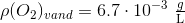 \rho(O_2)_{vand} = 6.7\cdot 10^{-3}~ \begin{matrix} \frac{g}{\text{L}}\end{matrix}