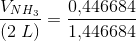 \frac{V_{NH_3}}{(2\; L) }=\frac{0{,}446684}{1{,}446684}