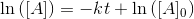 \ln\left ( [A] \right )=-kt+\ln\left ( [A]_0 \right )