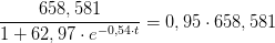 \frac{658,581}{1+62,97\cdot e^{-0,54\cdot t}}=0,95\cdot 658,581