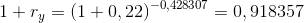 1+r_{y} =\left ( 1+0,22 \right )^{-0,428307}=0,918357