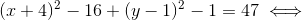 (x+4)^2-16+(y-1)^2-1=47 \iff
