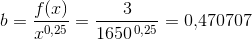 b=\frac{f(x)}{x^{0,25}}=\frac{3}{1650^{\, 0,25}}=0{,}470707