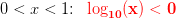 0<x<1\! \! :\; \; \mathbf{\color{Red} \log_{10}(x)<0}
