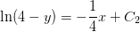 \ln(4-y)=-\frac{1}{4}x+C_2