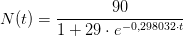 N(t)=\frac{90}{1+29\cdot e^{-0,298032\cdot t}}