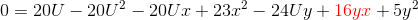0=20U-20U^2-20Ux+23x^2-24Uy+{\color{Red} 16yx}+5y^2