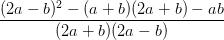 \frac{(2a-b)^2-(a+b)(2a+b)-ab}{(2a+b)(2a-b)}