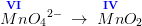 \overset{\mathbf{\color{Blue} VI}}{Mn}{O_4}^{2-}\; \rightarrow \; \overset{\mathbf{\color{Blue} IV}}{Mn}{O_2}