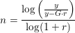 \small n=\frac{\log\left (\frac{y}{y-G\cdot r} \right )}{\log(1+r)}