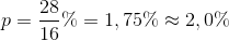 p=\frac{28}{16}\%=1,75\%\approx 2,0\%