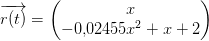 \overrightarrow{r(t)}=\begin{pmatrix} x\\ -0{,}02455x^2+x+2 \end{pmatrix}