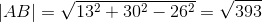 \left | AB \right |=\sqrt{13^2+30^2-26^2}=\sqrt{393}