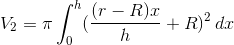 V_2 = \pi \int_0^h (\frac{(r-R)x}{h}+R)^2\,dx
