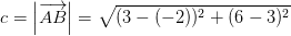 c=\left | \overrightarrow{AB} \right |=\sqrt{(3-(-2))^2+(6-3)^2}