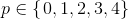 p\in\left \{ \left. 0,1,2,3,4 \right \} \right.