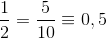 \frac{1}{2}=\frac{5}{10}\equiv 0,5