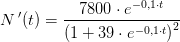 N{\, }'(t)=\frac{7800\cdot e^{-0,1\cdot t}}{\left (1+39\cdot e^{-0,1\cdot t} \right )^2}