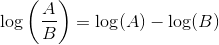 \log\bigg(\frac{A}{B}\bigg) = \log(A) - \log(B)