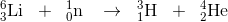 _{3}^{6}\textrm{Li}\;\; +\;\; _{0}^{1}\textrm{n}\; \; \; \rightarrow \;\; _{1}^{3}\textrm{H}\;\; +\; \; _{2}^{4}\textrm{He}
