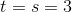 t=s=3