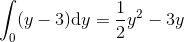 \int_0 (y-3)\textup{d}y=\frac{1}{2}y^2-3y