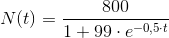 N(t) = \frac{800}{1+99\cdot e^{-0,5\cdot t}}