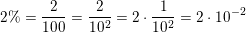 \small \small 2\%=\frac{2}{100}=\frac{2}{10^2}=2\cdot \frac{1}{10^2}=2\cdot 10^{-2}