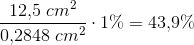 \frac{12{,}5\; cm^2}{0{,}2848\; cm^2}\cdot 1\%=43{,}9\%