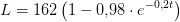 L=162\left ( 1-0{,}98\cdot e^{-0{,}2t} \right )